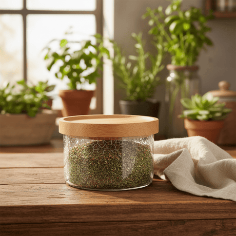 Ameco Crackle Glass Canister with Bamboo Wooden Lid – 180ml | - Al Kabayel Discount CentreAmeco Crackle Glass Canister with Bamboo Wooden Lid – 180ml |Jars & Food SaversAMECOAl Kabayel Discount Centre