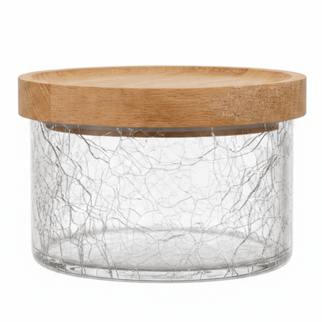 Ameco Crackle Glass Canister with Bamboo Wooden Lid – 180ml | - Al Kabayel Discount CentreAmeco Crackle Glass Canister with Bamboo Wooden Lid – 180ml |Jars & Food SaversAMECOAl Kabayel Discount Centre