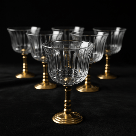 Ameco Crystal Cawa Cup Set | 6 Pcs | Gold Metal Footed Base | 80ml | - Al Kabayel Discount CentreAmeco Crystal Cawa Cup Set | 6 Pcs | Gold Metal Footed Base | 80ml |Tea CupsAMECOAl Kabayel Discount Centre