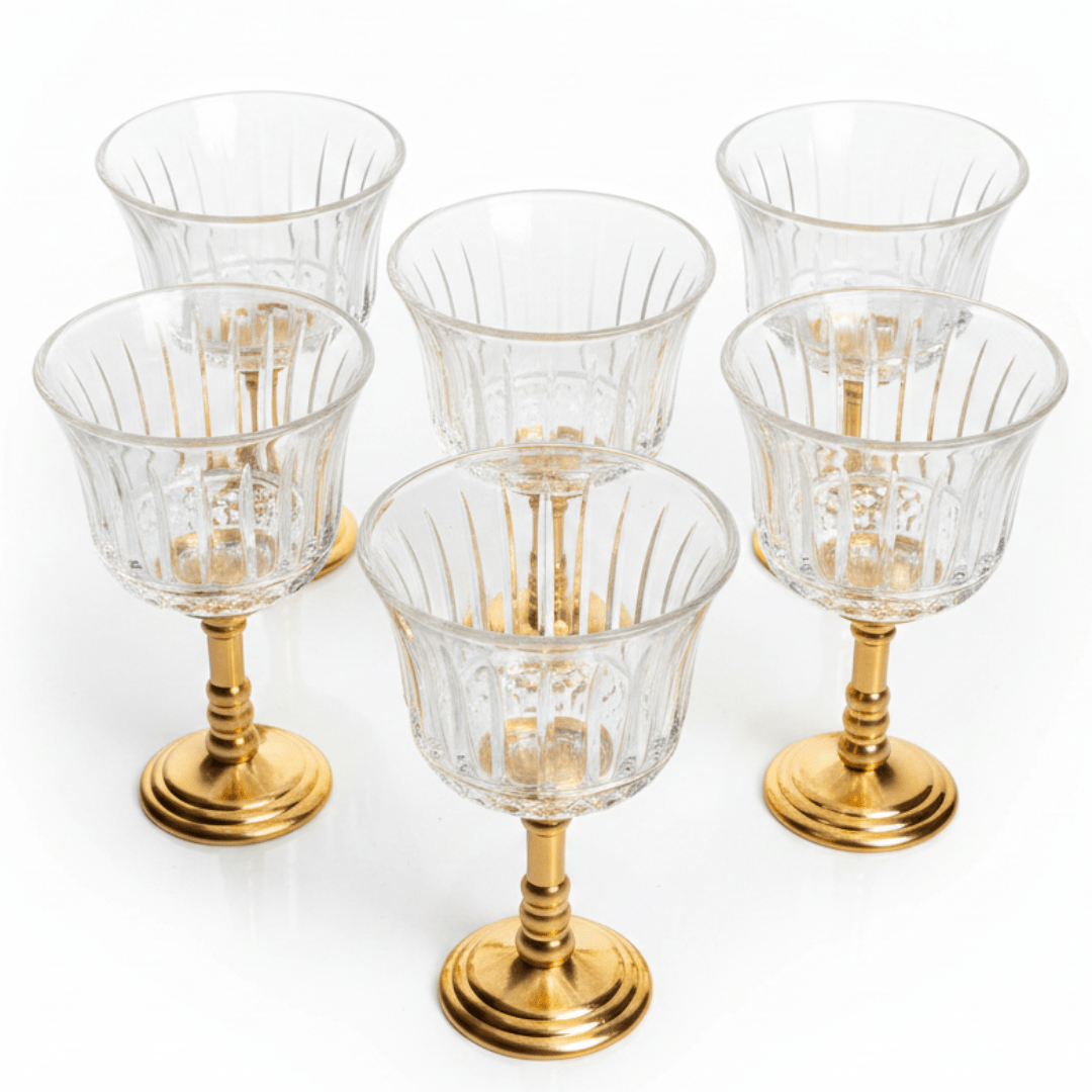 Ameco Crystal Cawa Cup Set | 6 Pcs | Gold Metal Footed Base | 80ml | - Al Kabayel Discount CentreAmeco Crystal Cawa Cup Set | 6 Pcs | Gold Metal Footed Base | 80ml |Tea CupsAMECOAl Kabayel Discount Centre