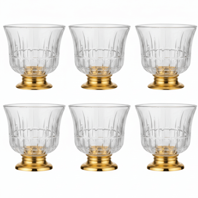 Ameco Crystal Cawa Cup Set of 6 | Gold Footed Base | 80ml| Premium Arabic Coffee Glasses - Al Kabayel Discount CentreAmeco Crystal Cawa Cup Set of 6 | Gold Footed Base | 80ml| Premium Arabic Coffee GlassesTea CupsAMECOAl Kabayel Discount Centre