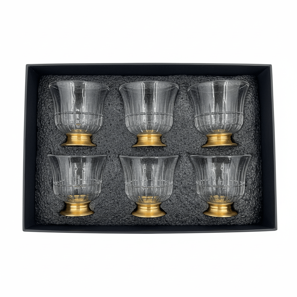 Ameco Crystal Cawa Cup Set of 6 | Gold Footed Base | 80ml| Premium Arabic Coffee Glasses - Al Kabayel Discount CentreAmeco Crystal Cawa Cup Set of 6 | Gold Footed Base | 80ml| Premium Arabic Coffee GlassesTea CupsAMECOAl Kabayel Discount Centre