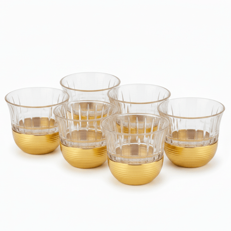 Ameco Crystal Glass & Gold Cawa Cup Set | 6 Pieces | 60ml — Premium Arabic Coffee Cups - Al Kabayel Discount CentreAmeco Crystal Glass & Gold Cawa Cup Set | 6 Pieces | 60ml — Premium Arabic Coffee CupsTea CupsAMECOAl Kabayel Discount Centre