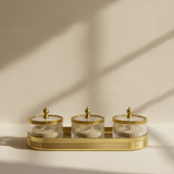 Ameco Luxury 3 - Piece Clear Glass Canister Set with Gold Lids & Serving Tray | 6.5*3cm 35*15cm - Al Kabayel Discount CentreAmeco Luxury 3 - Piece Clear Glass Canister Set with Gold Lids & Serving Tray | 6.5*3cm 35*15cmJars & Food SaversAMECOAl Kabayel Discount Centre