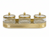 Ameco Luxury 3 - Piece Clear Glass Canister Set with Gold Lids & Serving Tray | 6.5*3cm 35*15cm - Al Kabayel Discount CentreAmeco Luxury 3 - Piece Clear Glass Canister Set with Gold Lids & Serving Tray | 6.5*3cm 35*15cmJars & Food SaversAMECOAl Kabayel Discount Centre