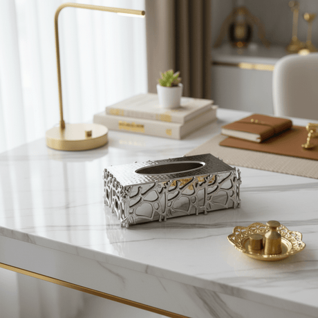 Ameco Luxury Silver Metal Tissue Box Holder with Elegant Modern Decorative Design for Home Office Majlis and Hotel Table Décor 25×13 cm - Al Kabayel Discount CentreAmeco Luxury Silver Metal Tissue Box Holder with Elegant Modern Decorative Design for Home Office Majlis and Hotel Table Décor 25×13 cmNapkin Holders & Tissue BoxAMECOAl Kabayel Discount Centre