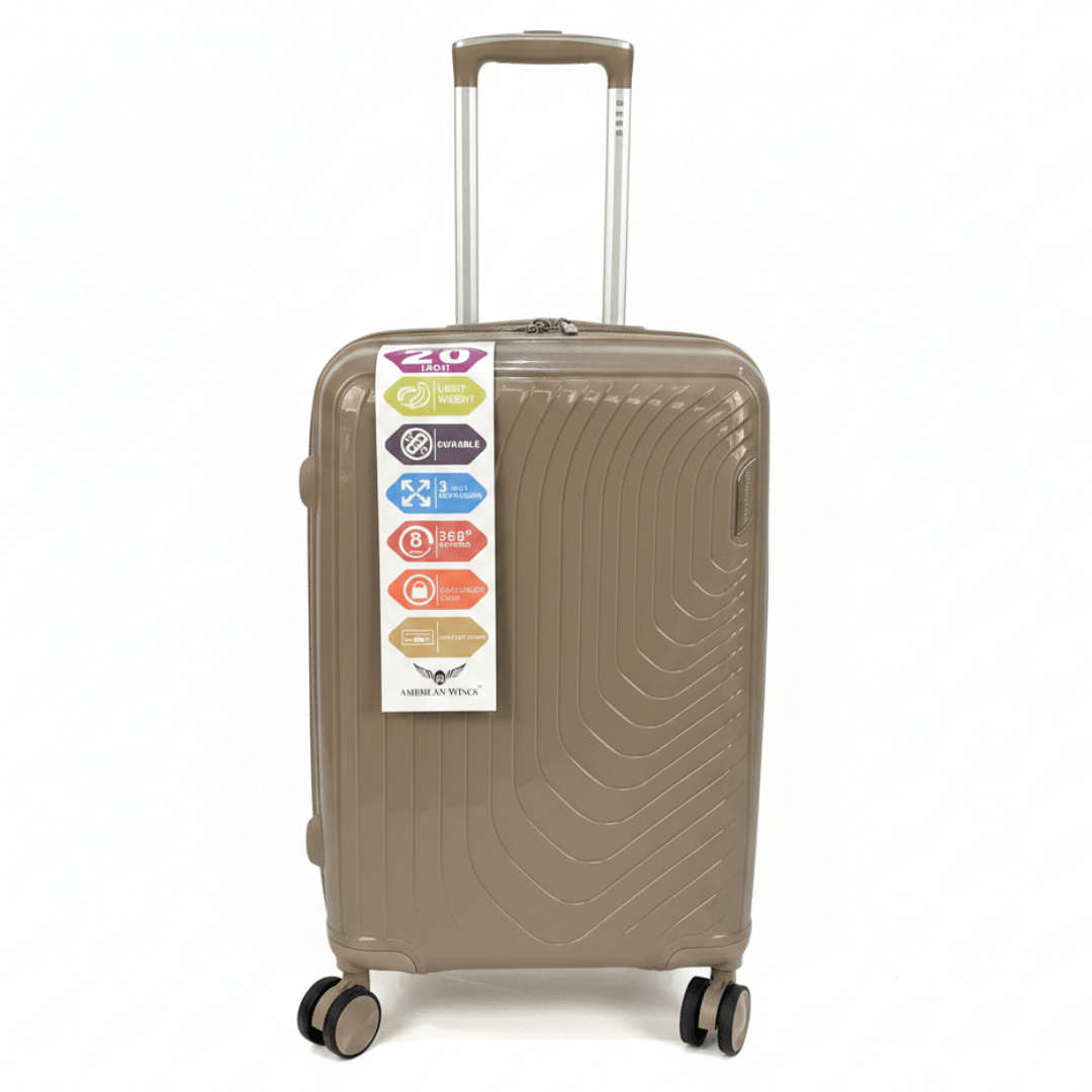 American Wings Lightweight Hard Shell Carry-On 20 Inch Trolley Bag | Champagne Brown | 360° Spinner Wheels | - Al Kabayel Discount CentreAmerican Wings Lightweight Hard Shell Carry-On 20 Inch Trolley Bag | Champagne Brown | 360° Spinner Wheels |Cabin LuggageAMERICAN WINGSAl Kabayel Discount Centre