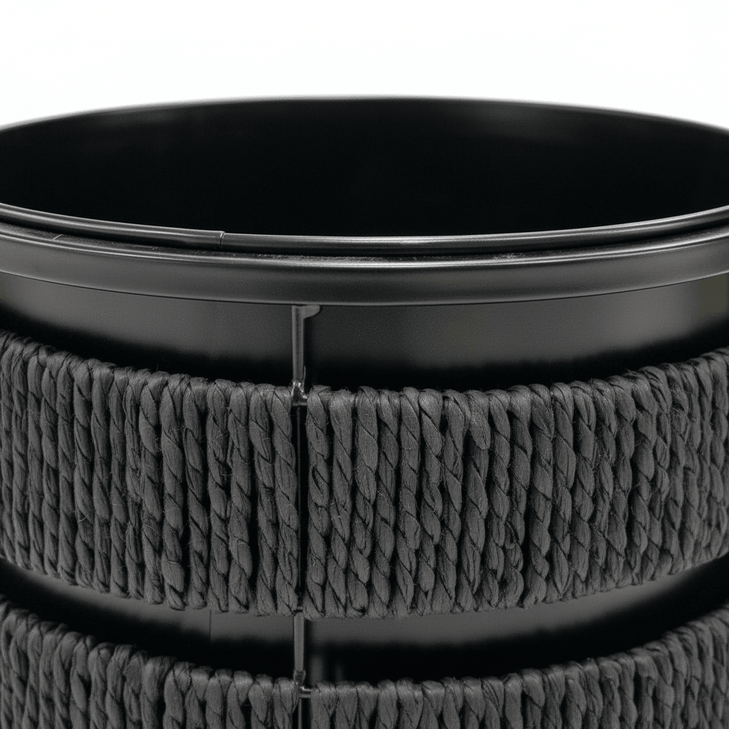 Amin Black Metal Planter Pot with Woven Rope Texture - 26×26cm / 24×24cm - Al Kabayel Discount CentreAmin Black Metal Planter Pot with Woven Rope Texture - 26×26cm / 24×24cmFlower VaseAMINAl Kabayel Discount Centre