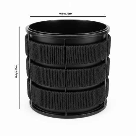Amin Black Metal Planter Pot with Woven Rope Texture - 26×26cm / 24×24cm - Al Kabayel Discount CentreAmin Black Metal Planter Pot with Woven Rope Texture - 26×26cm / 24×24cmFlower VaseAMINAl Kabayel Discount Centre