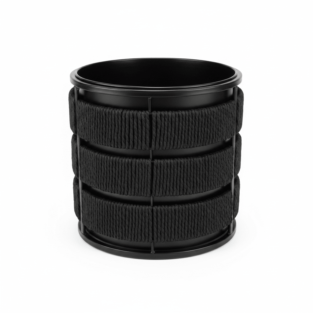 Amin Black Metal Planter Pot with Woven Rope Texture - 26×26cm / 24×24cm - Al Kabayel Discount CentreAmin Black Metal Planter Pot with Woven Rope Texture - 26×26cm / 24×24cmFlower VaseAMINAl Kabayel Discount Centre