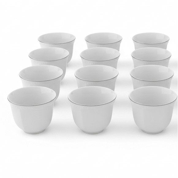 Angela 12pcs White Ceramic Cawa Coffee Cup Set with Elegant Silver Rim Finish 80ml Premium Small Arabic Espresso Style Cups for Tea and Coffee Serving - Al Kabayel Discount CentreAngela 12pcs White Ceramic Cawa Coffee Cup Set with Elegant Silver Rim Finish 80ml Premium Small Arabic Espresso Style Cups for Tea and Coffee ServingTea SetsANGELAAl Kabayel Discount Centre