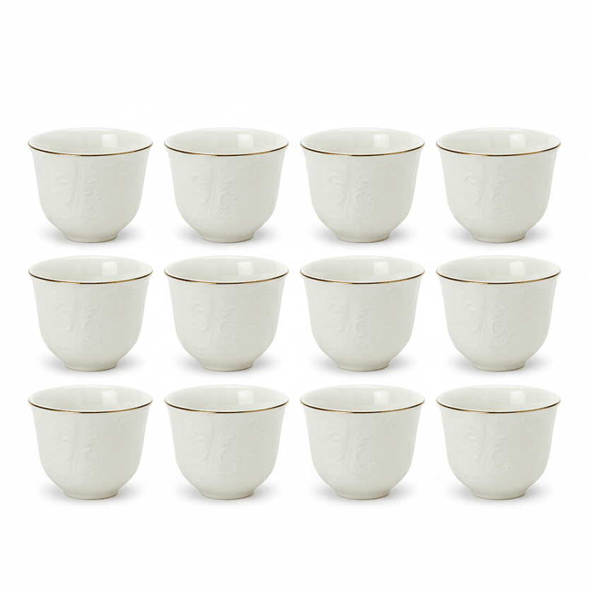 Angela 12pcs White Elegant Ceramic Cawa Cup Set with Luxury Golden Rim Finish 80ml Small Demitasse Style Cups for Coffee Tea and Guest Serving - Al Kabayel Discount CentreAngela 12pcs White Elegant Ceramic Cawa Cup Set with Luxury Golden Rim Finish 80ml Small Demitasse Style Cups for Coffee Tea and Guest ServingTea SetsANGELAAl Kabayel Discount Centre
