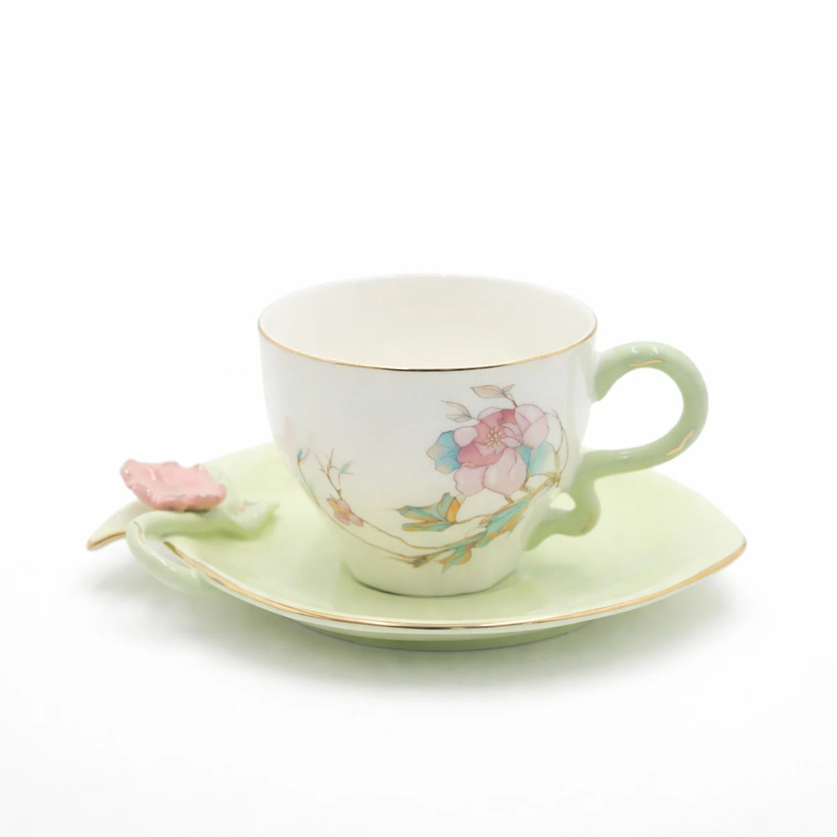 Angela BRD-434 Milk Cup with Saucer Set – 12 Pieces – Mint Green Floral Design with Gold Rim - Al Kabayel Discount CentreAngela BRD-434 Milk Cup with Saucer Set – 12 Pieces – Mint Green Floral Design with Gold RimTea SetsANGELAAl Kabayel Discount Centre