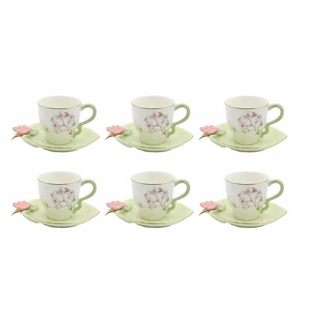 Angela BRD-435 Turkish Coffee Cup with Saucer Set – 12 Pieces – Mint Green Floral Design with Gold Rim - Al Kabayel Discount CentreAngela BRD-435 Turkish Coffee Cup with Saucer Set – 12 Pieces – Mint Green Floral Design with Gold RimTea SetsANGELAAl Kabayel Discount Centre