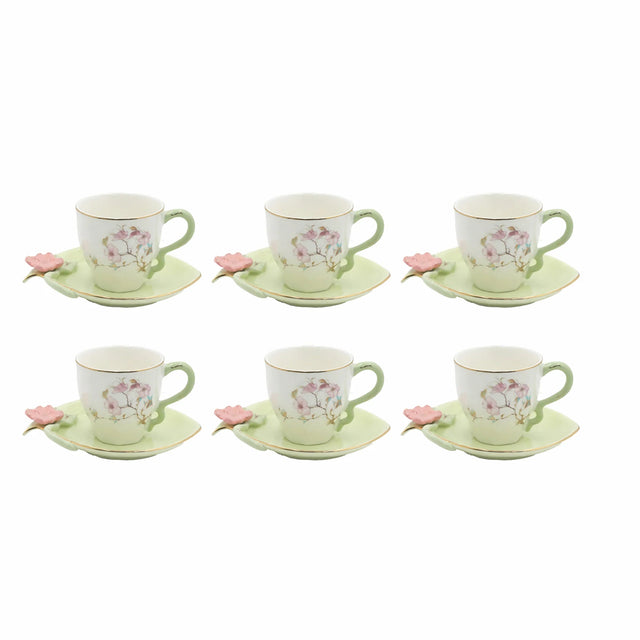 Angela BRD-435 Turkish Coffee Cup with Saucer Set – 12 Pieces – Mint Green Floral Design with Gold Rim - Al Kabayel Discount CentreAngela BRD-435 Turkish Coffee Cup with Saucer Set – 12 Pieces – Mint Green Floral Design with Gold RimTea SetsANGELAAl Kabayel Discount Centre