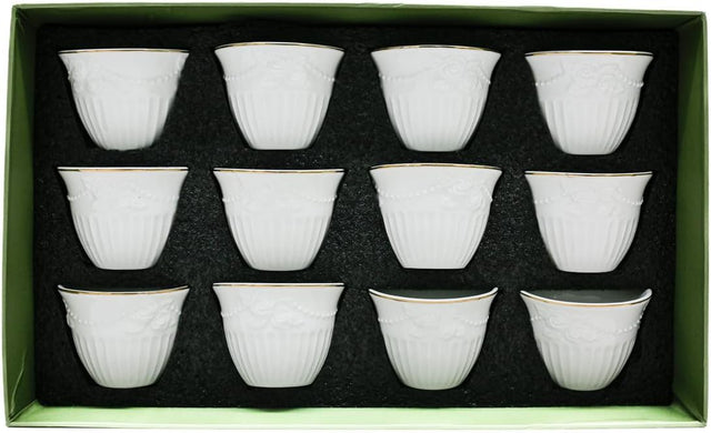 Angela Ceramic 12Pcs Cawa CupÂ 60ML - White&Gold - Al Kabayel Discount CentreAngela Ceramic 12Pcs Cawa CupÂ 60ML - White&GoldTea CupsANGELAAl Kabayel Discount Centre