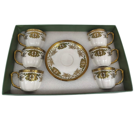 Angela Ceramic Cup and Saucer Arabian Tea Set Wedding Theme Cups12Pcs Set 6 Cups With 6 Saucers - 150ML - White&Gold - Al Kabayel Discount CentreAngela Ceramic Cup and Saucer Arabian Tea Set Wedding Theme Cups12Pcs Set 6 Cups With 6 Saucers - 150ML - White&GoldTea CupsANGELAAl Kabayel Discount Centre