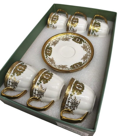 Angela Ceramic Cup and Saucer Arabian Tea Set Wedding Theme Cups12Pcs Set 6 Cups With 6 Saucers - 150ML - White&Gold - Al Kabayel Discount CentreAngela Ceramic Cup and Saucer Arabian Tea Set Wedding Theme Cups12Pcs Set 6 Cups With 6 Saucers - 150ML - White&GoldTea CupsANGELAAl Kabayel Discount Centre