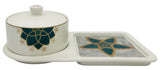 Angela Ceramic Sugar Pot with Tray 28cm*15cm*7.5cm, White - Green - Gold - Al Kabayel Discount CentreAngela Ceramic Sugar Pot with Tray 28cm*15cm*7.5cm, White - Green - GoldJars & Food SaversANGELAAl Kabayel Discount Centre