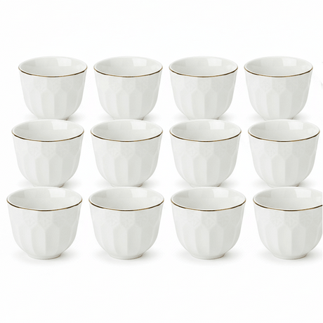 Angela Elegant White Ceramic Arabic Cawa Cups Set of 12 Gold Rim Luxury Classic Coffee Cups 80 ml - Al Kabayel Discount CentreAngela Elegant White Ceramic Arabic Cawa Cups Set of 12 Gold Rim Luxury Classic Coffee Cups 80 mlTea CupsANGELAAl Kabayel Discount Centre