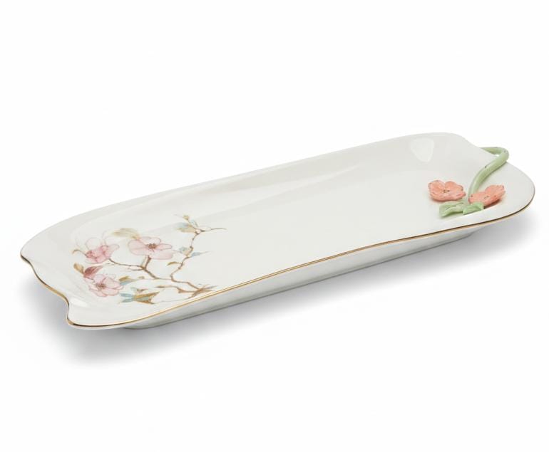 Angela Floral Classic Rectangular Ceramic Serving Tray – White (40×15 cm) - Al Kabayel Discount CentreAngela Floral Classic Rectangular Ceramic Serving Tray – White (40×15 cm)Serving TraysANGELAAl Kabayel Discount Centre