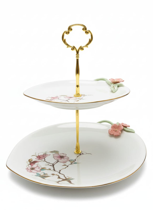 Angela Floral Elegance 2 - Tier Ceramic Cake & Candy Stand – White (32×22×25 cm) - Al Kabayel Discount CentreAngela Floral Elegance 2 - Tier Ceramic Cake & Candy Stand – White (32×22×25 cm)Serving TraysANGELAAl Kabayel Discount Centre