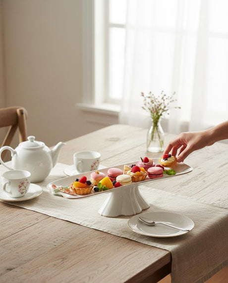 Angela Floral Grace Footed Ceramic Serving Tray – White (40×15×10 cm) - Al Kabayel Discount CentreAngela Floral Grace Footed Ceramic Serving Tray – White (40×15×10 cm)Serving TraysANGELAAl Kabayel Discount Centre