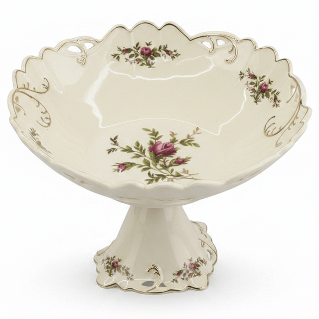 Angela Premium Round Footed Cream Ceramic Fruit Serving Bowl with Floral Design 30×20 cm Centerpiece Bowl - Al Kabayel Discount CentreAngela Premium Round Footed Cream Ceramic Fruit Serving Bowl with Floral Design 30×20 cm Centerpiece BowlBowlsANGELAAl Kabayel Discount Centre