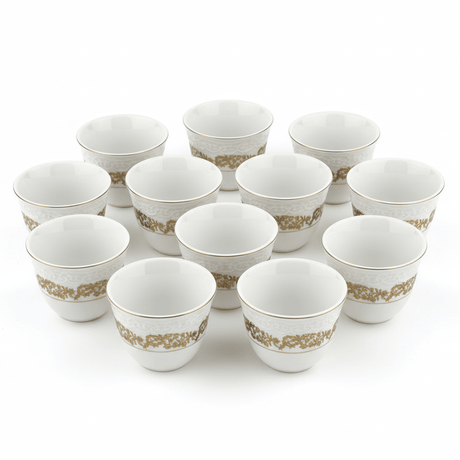 Angela White Ceramic Arabic Cawa Coffee Cups Set of 12 Gold Rim Floral Design Elegant Gahwa Finjan 80 ml - Al Kabayel Discount CentreAngela White Ceramic Arabic Cawa Coffee Cups Set of 12 Gold Rim Floral Design Elegant Gahwa Finjan 80 mlTea CupsANGELAAl Kabayel Discount Centre
