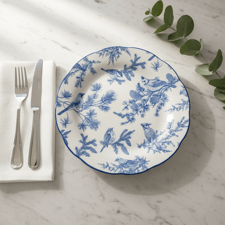 Angela White Ceramic Round Dinner Plate with Blue Tree & Bird Design - 26 cm - Al Kabayel Discount CentreAngela White Ceramic Round Dinner Plate with Blue Tree & Bird Design - 26 cmPlatesANGELAAl Kabayel Discount Centre