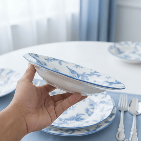 Angela White Ceramic Round Soup Plate with Blue Tree & Bird Design - 22 cm - Al Kabayel Discount CentreAngela White Ceramic Round Soup Plate with Blue Tree & Bird Design - 22 cmPlatesANGELAAl Kabayel Discount Centre
