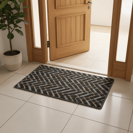 Anti-Slip Rectangle Door Mat 62×38 cm | Chevron Zigzag Pattern | Charcoal, Olive & Silver | Indoor & Outdoor Entrance Rug for Home, Kitchen & Villa - Al Kabayel Discount CentreAnti-Slip Rectangle Door Mat 62×38 cm | Chevron Zigzag Pattern | Charcoal, Olive & Silver | Indoor & Outdoor Entrance Rug for Home, Kitchen & VillaDoormatsAKDCAl Kabayel Discount Centre