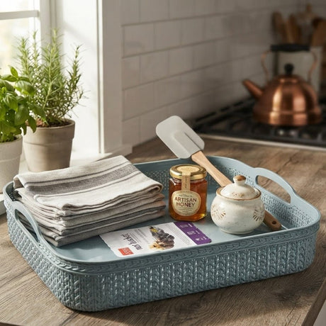 Apex Plastic Net Basket Rattan-Style Weave with Handles - 34×26 cm - Dusty Blue / Grey - Al Kabayel Discount CentreApex Plastic Net Basket Rattan-Style Weave with Handles - 34×26 cm - Dusty Blue / GreyOrganizers & AccessoriesAPEXAl Kabayel Discount Centre