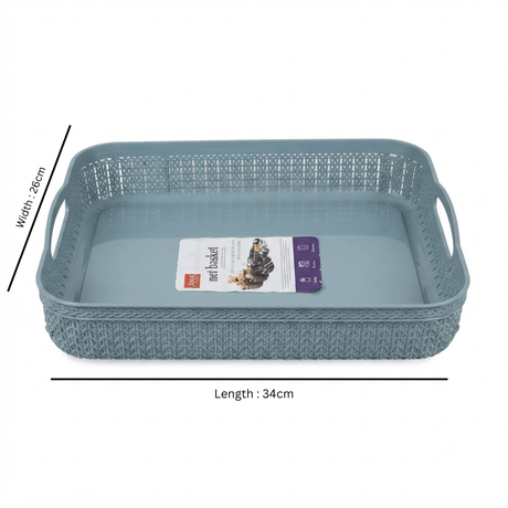 Apex Plastic Net Basket Rattan-Style Weave with Handles - 34×26 cm - Dusty Blue / Grey - Al Kabayel Discount CentreApex Plastic Net Basket Rattan-Style Weave with Handles - 34×26 cm - Dusty Blue / GreyOrganizers & AccessoriesAPEXAl Kabayel Discount Centre