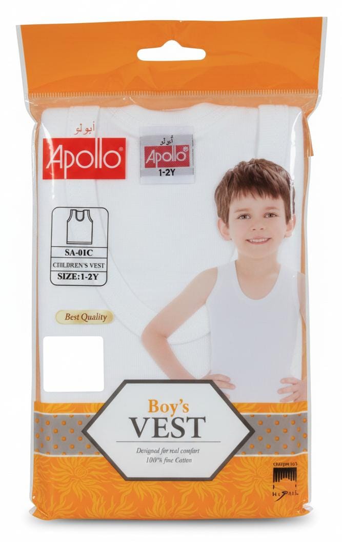 Apollo Boys Pure Cotton Sleeveless Vest, Soft & Breathable Fabric, White Color, Kids Innerwear, 1–2 Years - Al Kabayel Discount CentreApollo Boys Pure Cotton Sleeveless Vest, Soft & Breathable Fabric, White Color, Kids Innerwear, 1–2 YearsBoys's/Kid's UnderwearsAPOLLOAl Kabayel Discount Centre