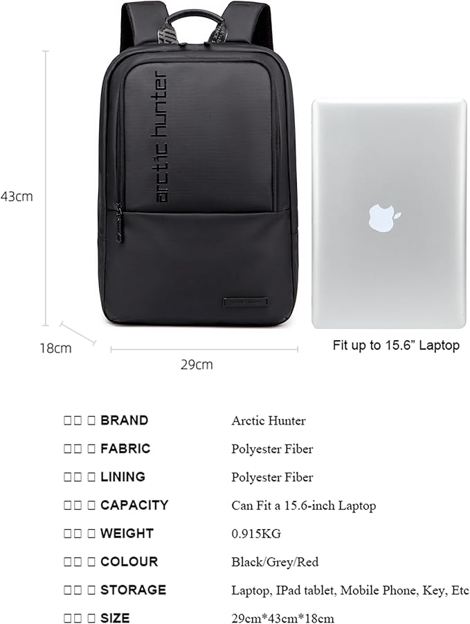 Arctic Hunter Water Repellent Laptop Backpack 29cm*18cm*43cm Polyester Travel Shoulder bag for Men and Women, Grey - B00529 - Al Kabayel Discount CentreArctic Hunter Water Repellent Laptop Backpack 29cm*18cm*43cm Polyester Travel Shoulder bag for Men and Women, Grey - B00529BackpacksARCTIC HUNTERAl Kabayel Discount Centre