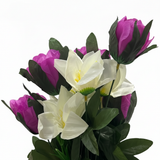 Artificial Flower Plant Purple with White Plastic Pot - 45cm