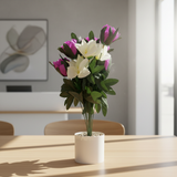 Artificial Flower Plant Purple with White Plastic Pot - 45cm