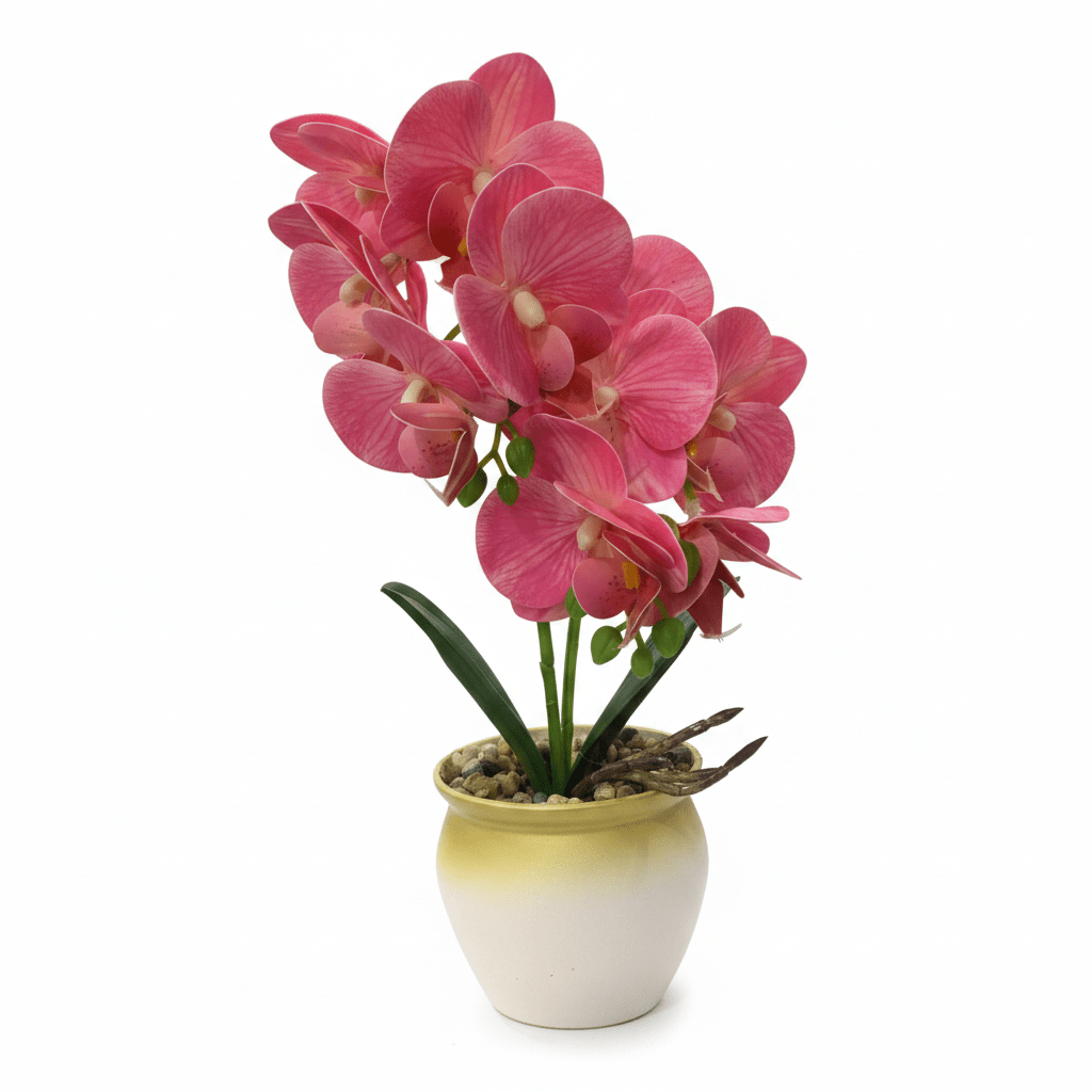 Artificial Phalaenopsis Orchid Plant in Plastic Pot - 36cm - White / Orange / Purple / Coral - Al Kabayel Discount CentreArtificial Phalaenopsis Orchid Plant in Plastic Pot - 36cm - White / Orange / Purple / CoralArtificial FloraAKDCAl Kabayel Discount Centre