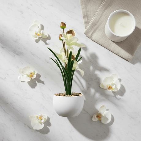 Artificial White Orchid Flower Arrangement – White Ceramic Pot | 25cm - Al Kabayel Discount CentreArtificial White Orchid Flower Arrangement – White Ceramic Pot | 25cmArtificial FloraAKDCAl Kabayel Discount Centre