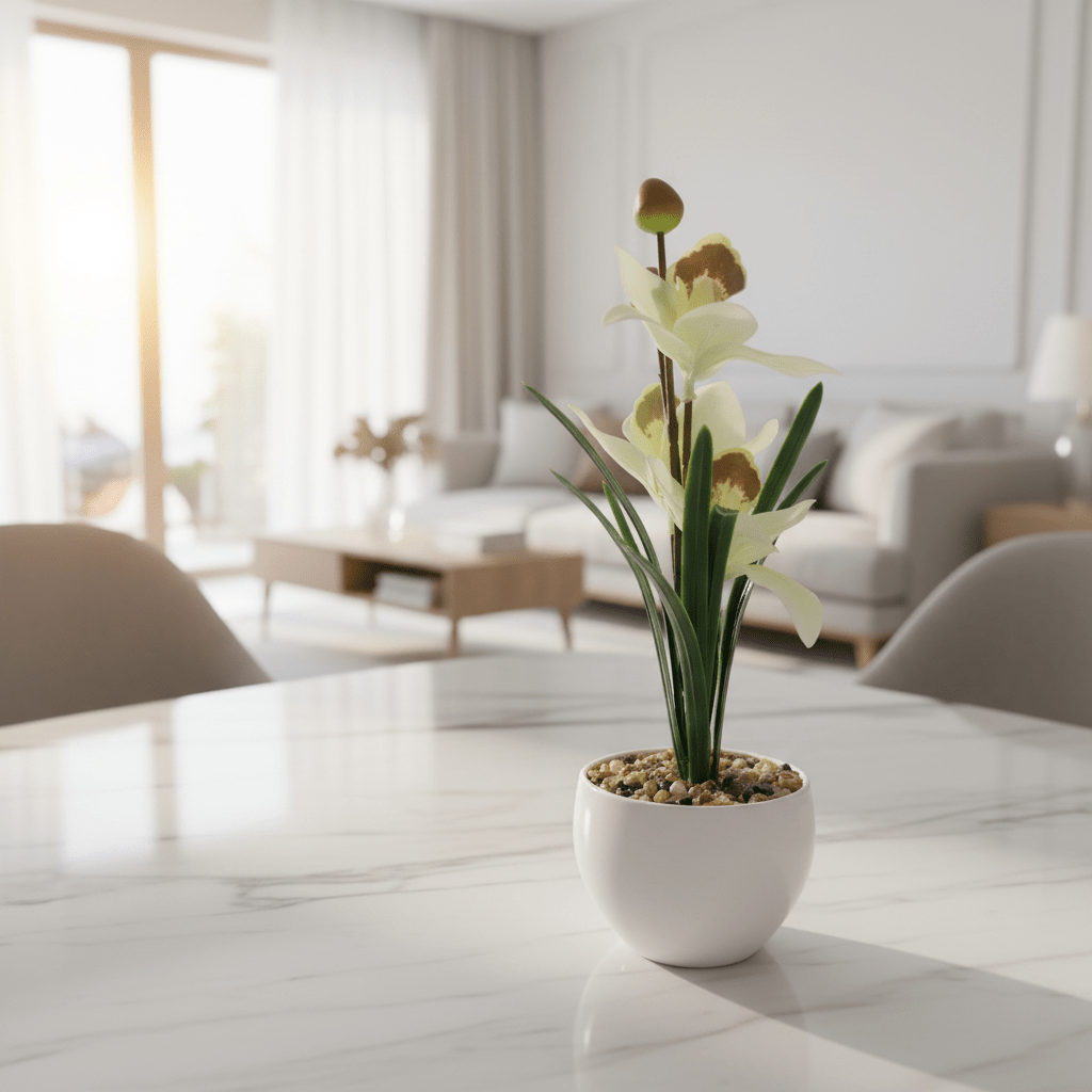 Artificial White Orchid Flower Arrangement – White Ceramic Pot | 25cm - Al Kabayel Discount CentreArtificial White Orchid Flower Arrangement – White Ceramic Pot | 25cmArtificial FloraAKDCAl Kabayel Discount Centre