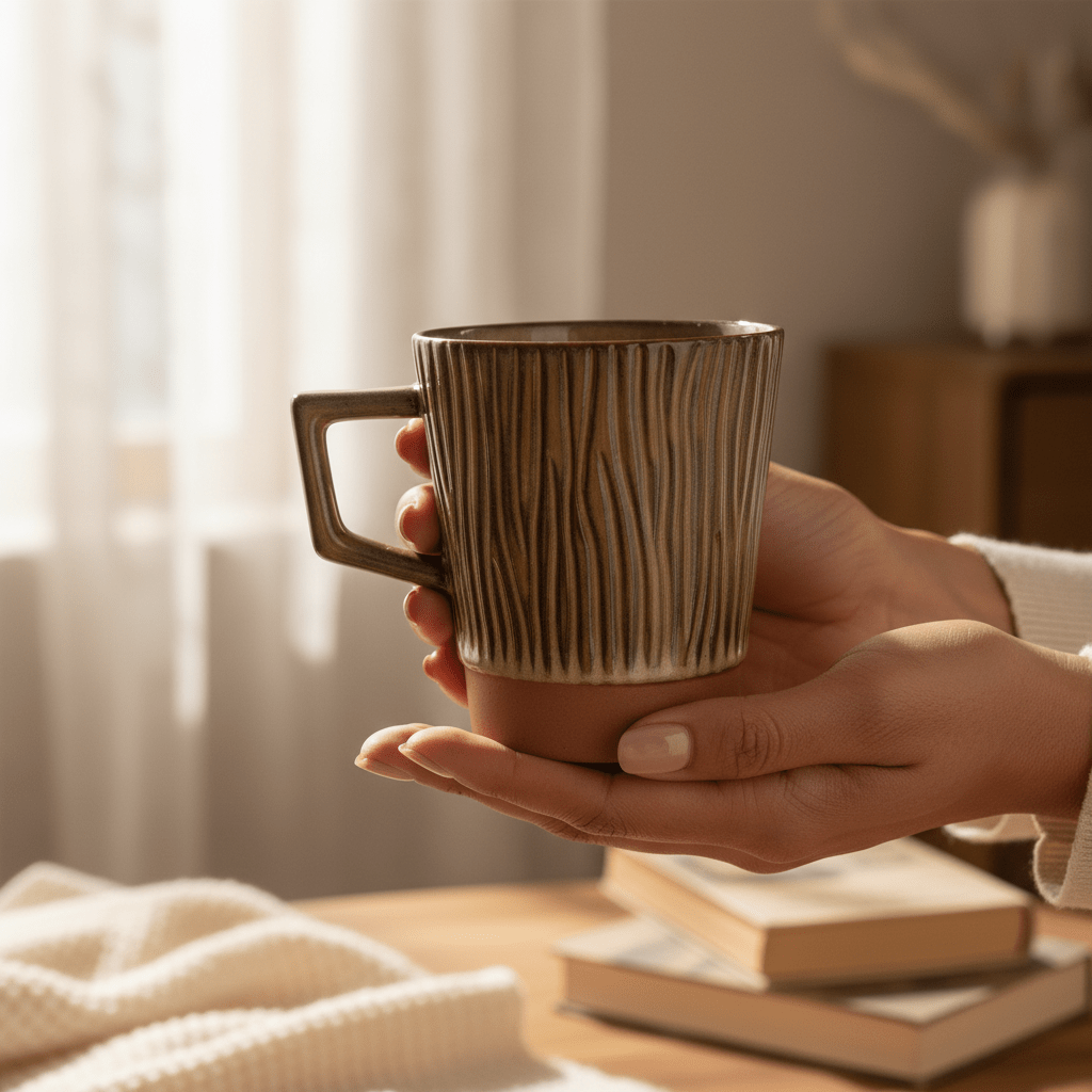 Artisan Ridged Ceramic Mug — Glossy Brown | 300ml - Al Kabayel Discount CentreArtisan Ridged Ceramic Mug — Glossy Brown | 300mlMugsAKDCAl Kabayel Discount Centre