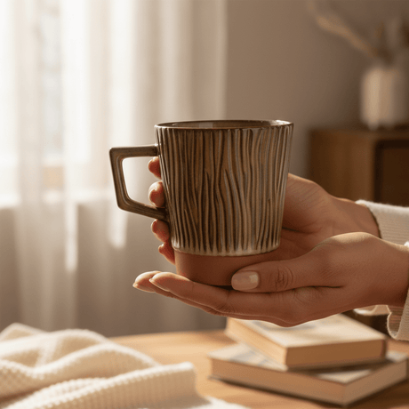 Artisan Ridged Ceramic Mug — Glossy Brown | 300ml - Al Kabayel Discount CentreArtisan Ridged Ceramic Mug — Glossy Brown | 300mlMugsAKDCAl Kabayel Discount Centre
