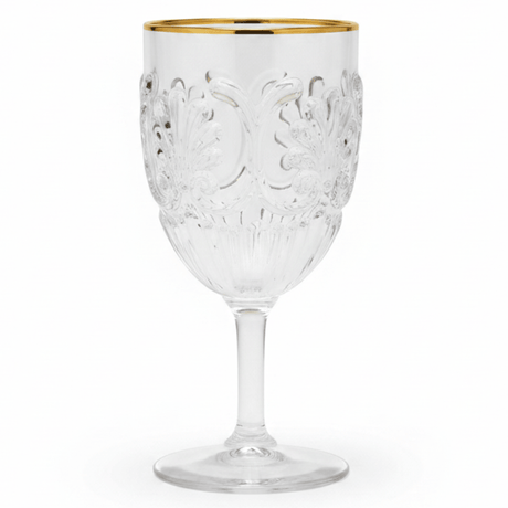 Arya Acrylic Stem Glass with Gold Rim | 250ml | Baroque Floral Design | Set of 6 - Al Kabayel Discount CentreArya Acrylic Stem Glass with Gold Rim | 250ml | Baroque Floral Design | Set of 6TumblersAKDCAl Kabayel Discount Centre