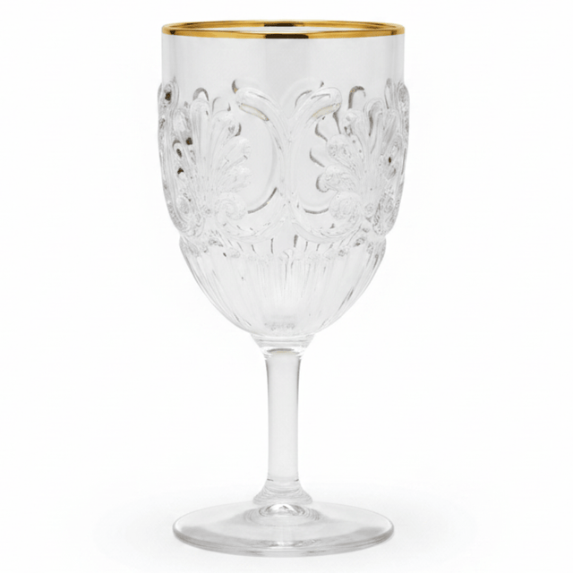 Arya Acrylic Stem Glass with Gold Rim | 250ml | Baroque Floral Design | Set of 6 - Al Kabayel Discount CentreArya Acrylic Stem Glass with Gold Rim | 250ml | Baroque Floral Design | Set of 6TumblersAKDCAl Kabayel Discount Centre