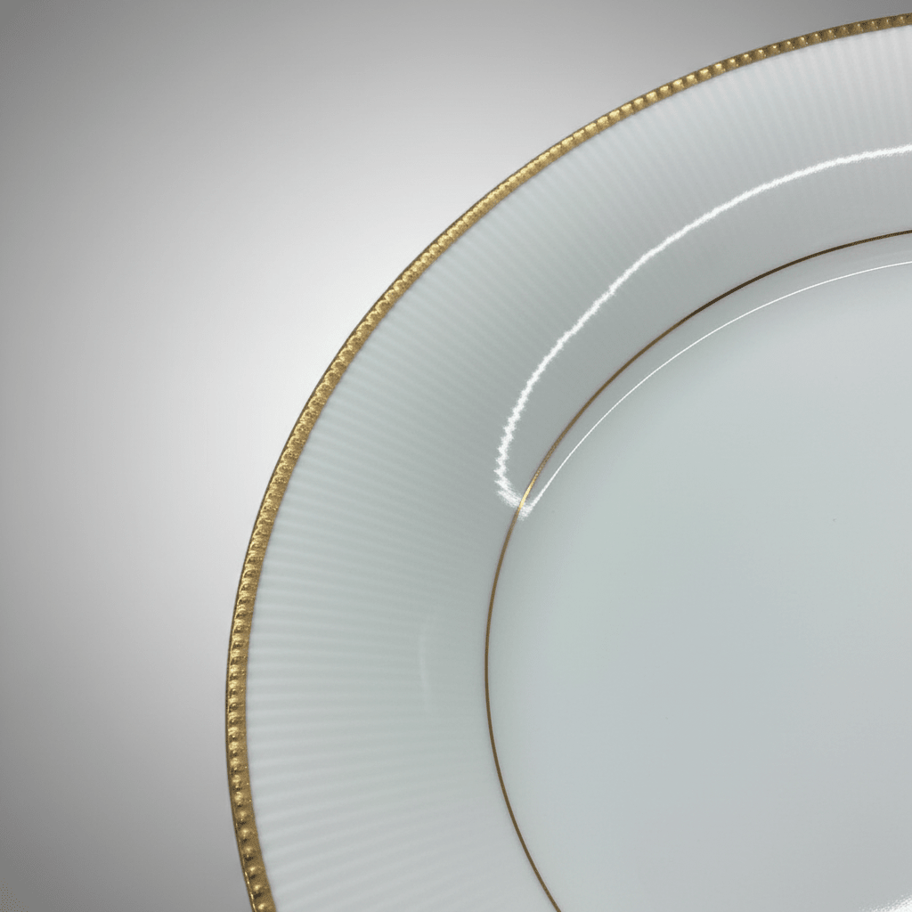 Ascot White Porcelain Dinner Plate with Gold Beaded Rim — 10 Inch - Al Kabayel Discount CentreAscot White Porcelain Dinner Plate with Gold Beaded Rim — 10 InchPlatesASCOTAl Kabayel Discount Centre