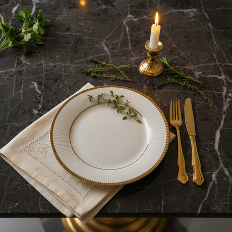 Ascot White Porcelain Meat Plate with Gold Rim — 6.75 Inch | Premium Dining Servingware - Al Kabayel Discount CentreAscot White Porcelain Meat Plate with Gold Rim — 6.75 Inch | Premium Dining ServingwarePlatesASCOTAl Kabayel Discount Centre