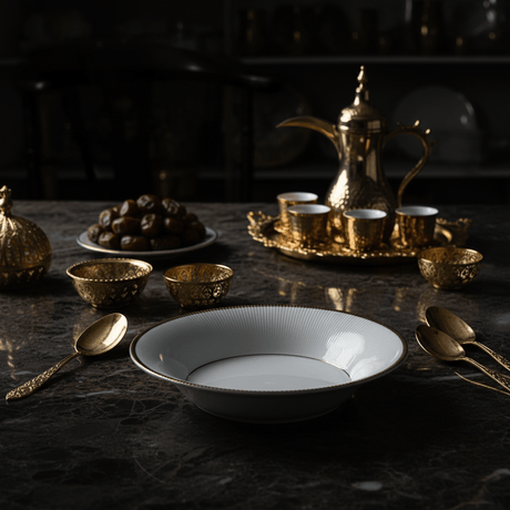 Ascot White Porcelain Soup Plate with Gold Rim | 7.5 Inch | Premium Tableware - Al Kabayel Discount CentreAscot White Porcelain Soup Plate with Gold Rim | 7.5 Inch | Premium TablewarePlatesASCOTAl Kabayel Discount Centre