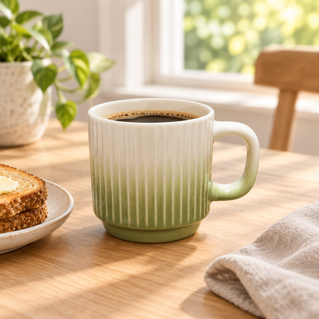 Ceramic Ribbed Mug Olive Green - 350ml
