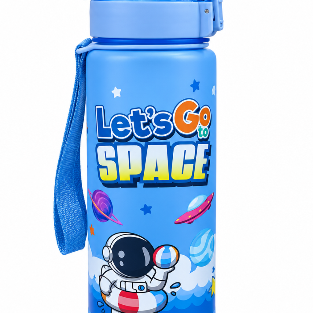 Plastic Water Bottle with Astronaut Space Print Blue - 1 litre